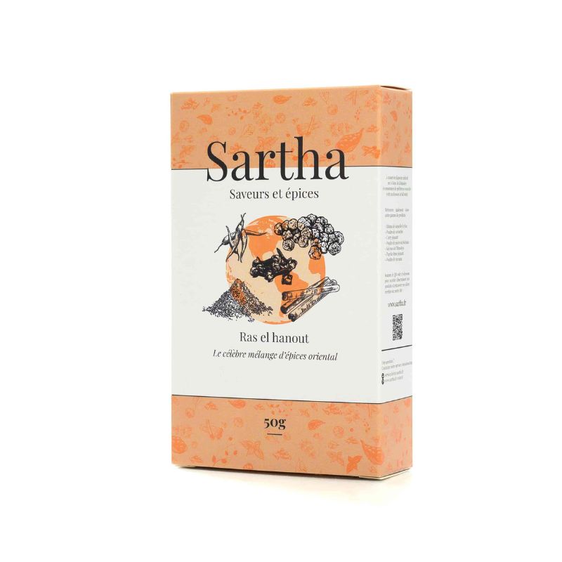 Ras el hanout Sartha, boite carton 50g sur fond blanc